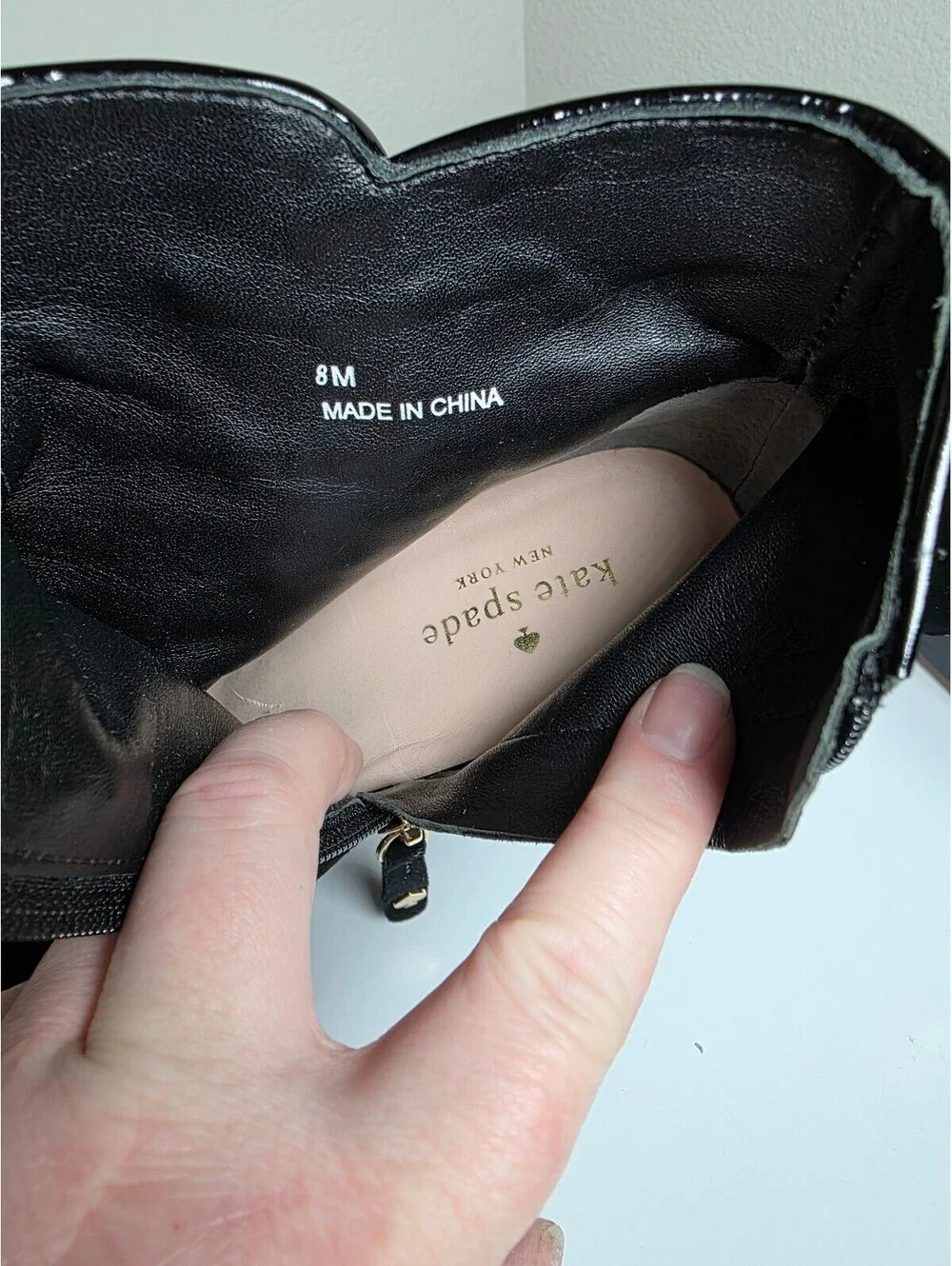 Kate Spade NY Geraldine Suede & Patent Leather Wedge Booties Gold Buttons Size 8
